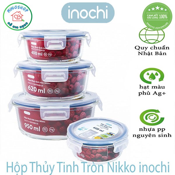 [3 Size] Hộp Thủy Tinh Tròn Đựng Thực Phẩm, Hộp Cấp Đông Nikko Tròn 400ml 620ml 950ml