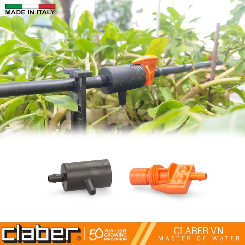 Đầu Tưới Nhỏ Giọt Điều Chỉnh [Made In Itlay] 0-6 lít/giờ Claber 91217,bịch 10 cái, kết nối ống 4-6mm