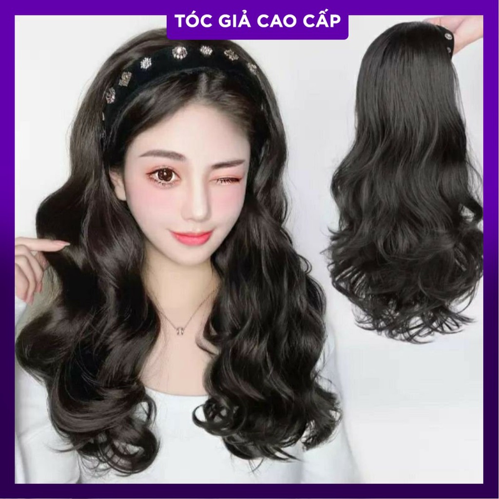 tóc giả nữa đầu xoăn mix cai