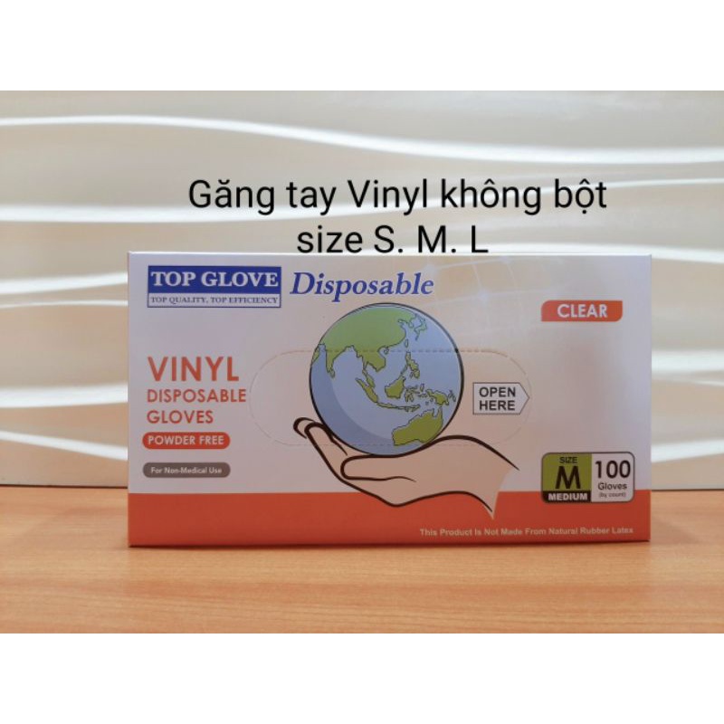 1 THÙNG 10 HỘP Găng Tay VINYL KHÔNG BỘT Dùng Trong Thực Phẩm, Vệ Sinh (Powder free Vinyl glove) - 100 CHIẾC/HỘP