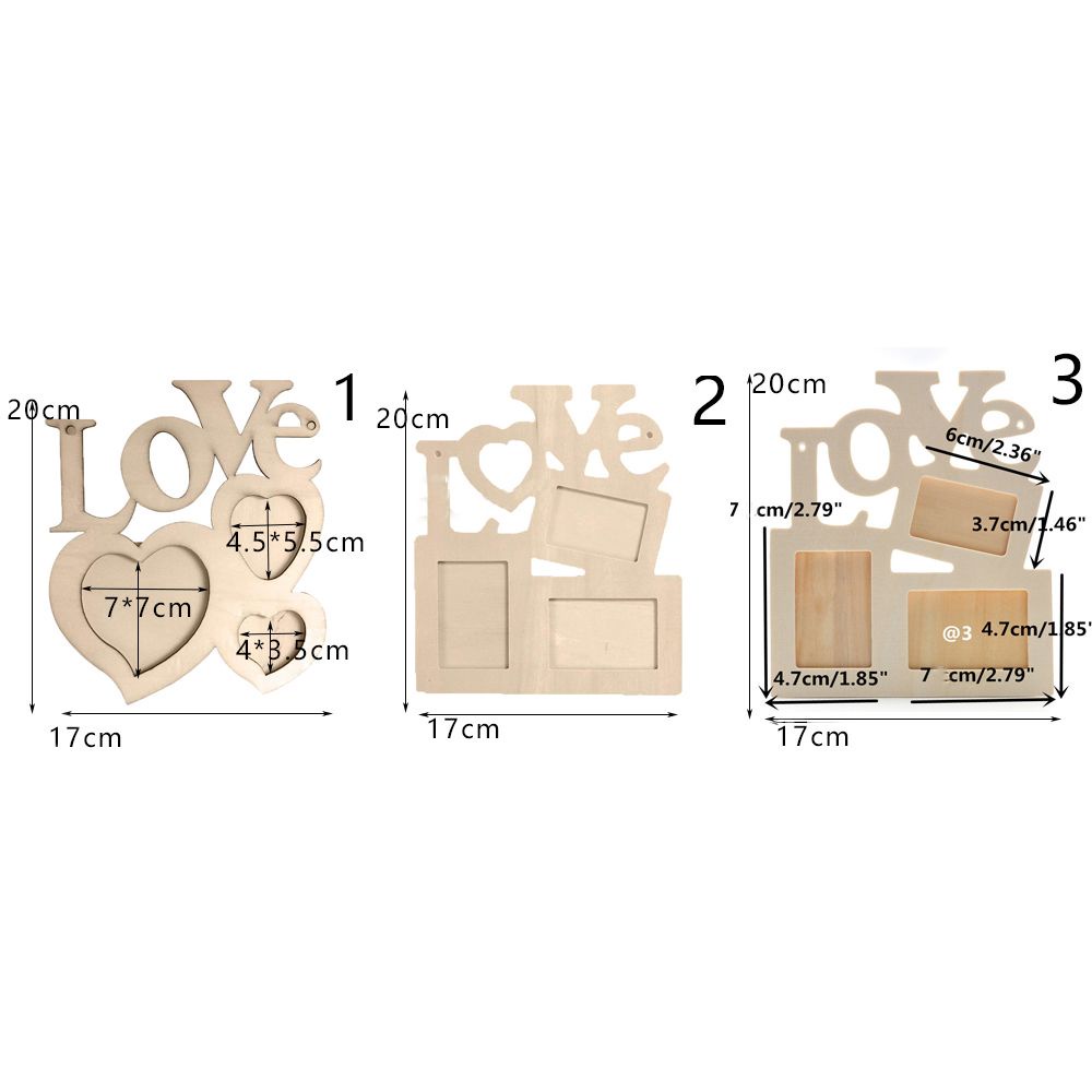 Khung Ảnh Gỗ 3 Trong 1 Hình Trái Tim Phong Cách Thời Trang