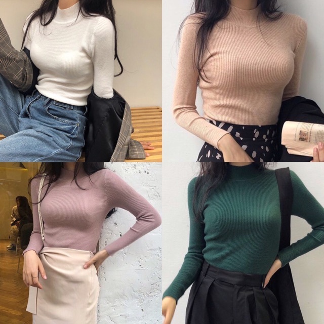 Áo len tăm cổ cao 3 phân màu trơn co dãn dáng ôm body len mềm mịn Ảnh thật mã AL04 | BigBuy360 - bigbuy360.vn