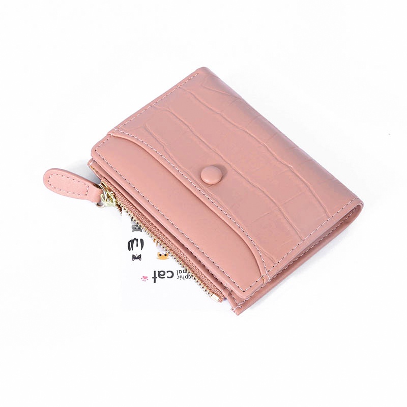 Ví ngắn PIERRE LOUES đựng thẻ/ tiền xu có khóa kéo họa tiết vân da thời trang cho nữ