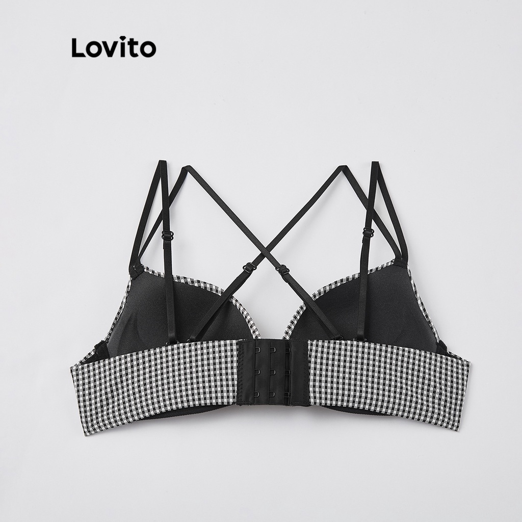 Áo ngực Lovito không gọng họa tiết kẻ sọc với miếng đệm không thể tháo rời L233L089 (màu đen / xanh lá / hồng)