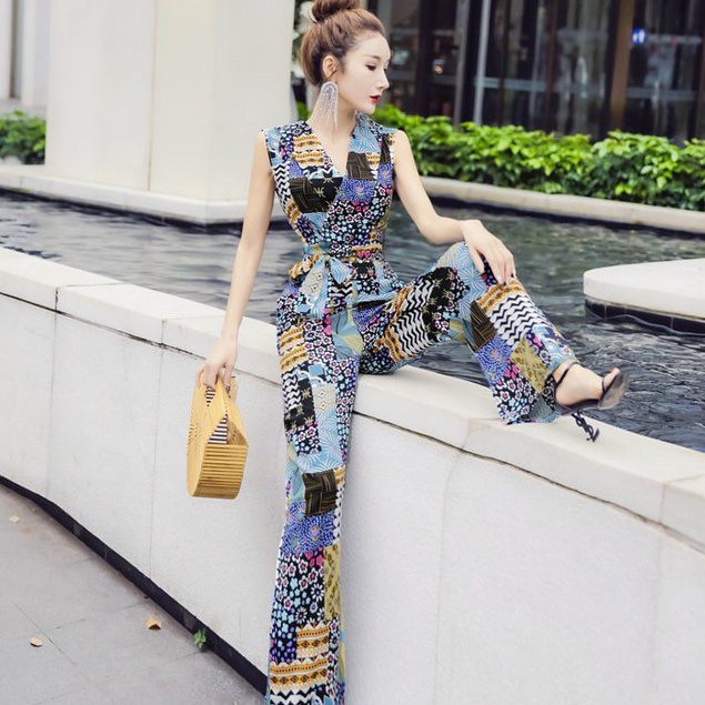 Jumpsuit Dài, Áo Liền Quần Nữ Họa Tiết, Jumpsuit Dài Ống Suông Tôn Dáng Siêu Hack Chiều Cao Hàng Quảng Châu Nhập Cao Cấp