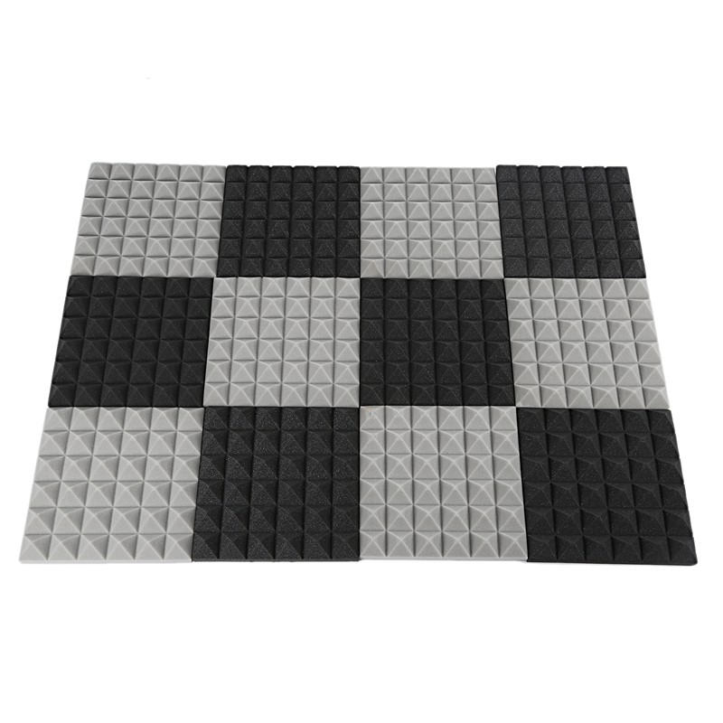 Set 12 tấm thảm mút cách âm cho phòng thu âm 2x10 inch ( màu đen + xám)