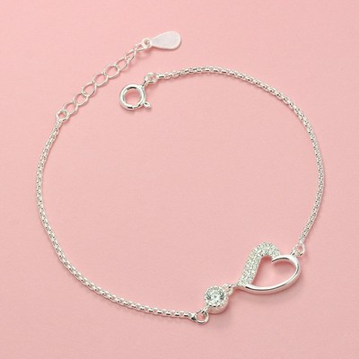 Lắc tay nữ bạc hình trái tim đính đá đẹp giá rẻ LTN0233 Trang Sức TNJ