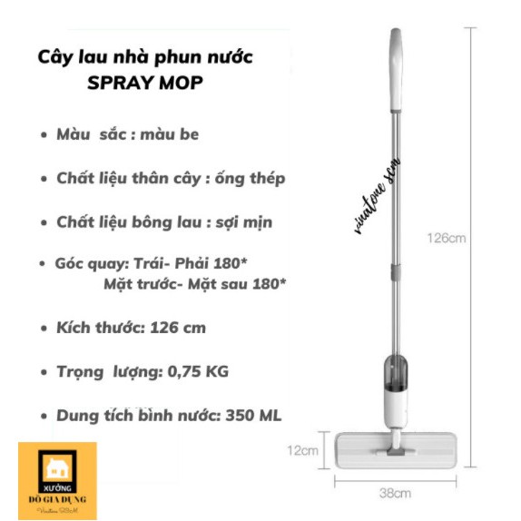 Cây Lau Nhà Phun Nước, Khử Khuẩn [AN TOÀN PHÒNG DỊCH] [Water Spray Mop] cao cấp, đầu xoay 360* [đa năng 2 TRONG 1]SCM 03