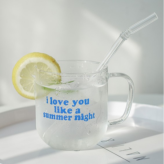 Cốc Ly Thủy Tinh Uống Nước và Trà Sữa Summer Nights Tối Giản Kiểu Hàn