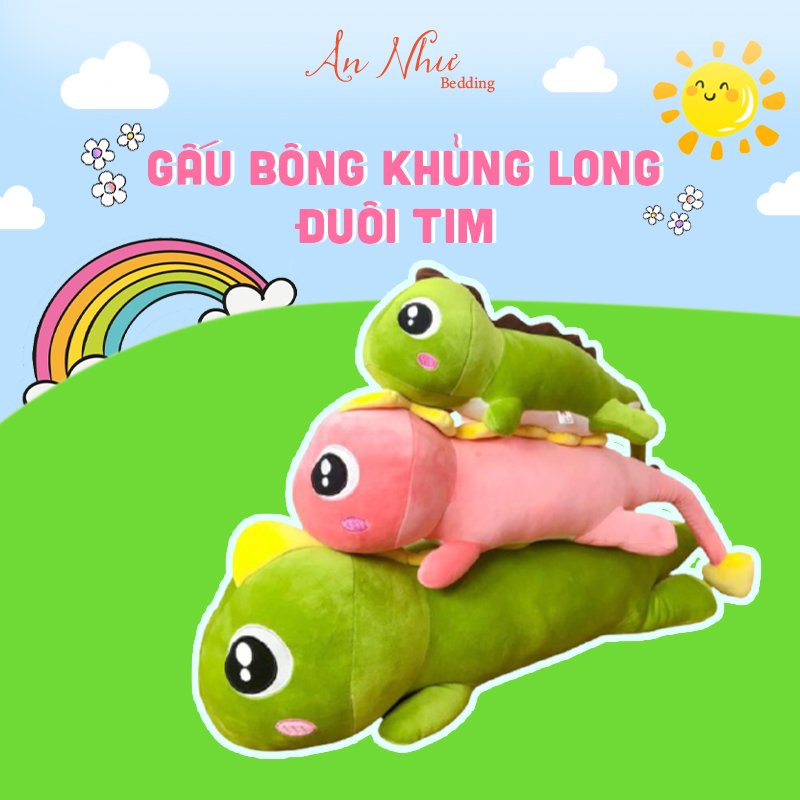 Gấu Bông Khủng Long Đuôi Tim 90/110/130/160cm Gối Ôm Hình Thú hủng Long Mắt Lồi Siêu To Khổng Lồ An Như Bedding