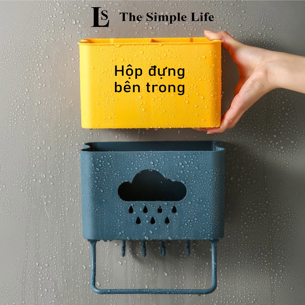 Ống đựng đũa treo tường, ống đũa nhựa dán tường 2 ngăn chắc chắn có móc treo hình mây dễ thương cao cấp [CHÍNH HÃNG]