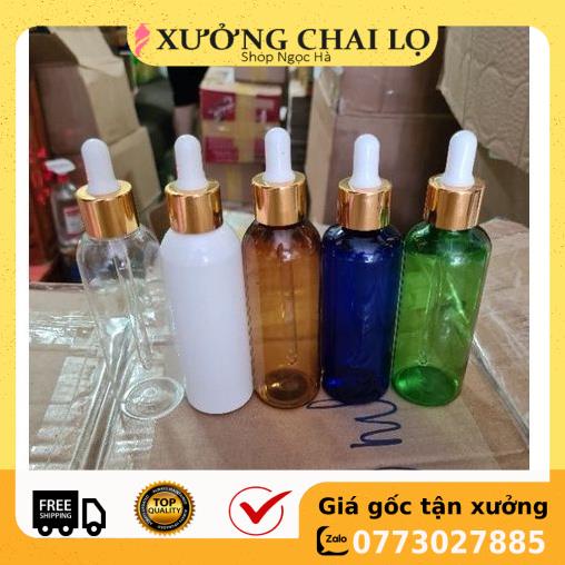 Lọ Chiết Serum ❤ GIÁ RẺ NHẤT ❤ [30ml,50ml,100ml] Chai nhựa pet đựng tinh dầu bóp giọt Khoen vàng chiết mỹ phẩm