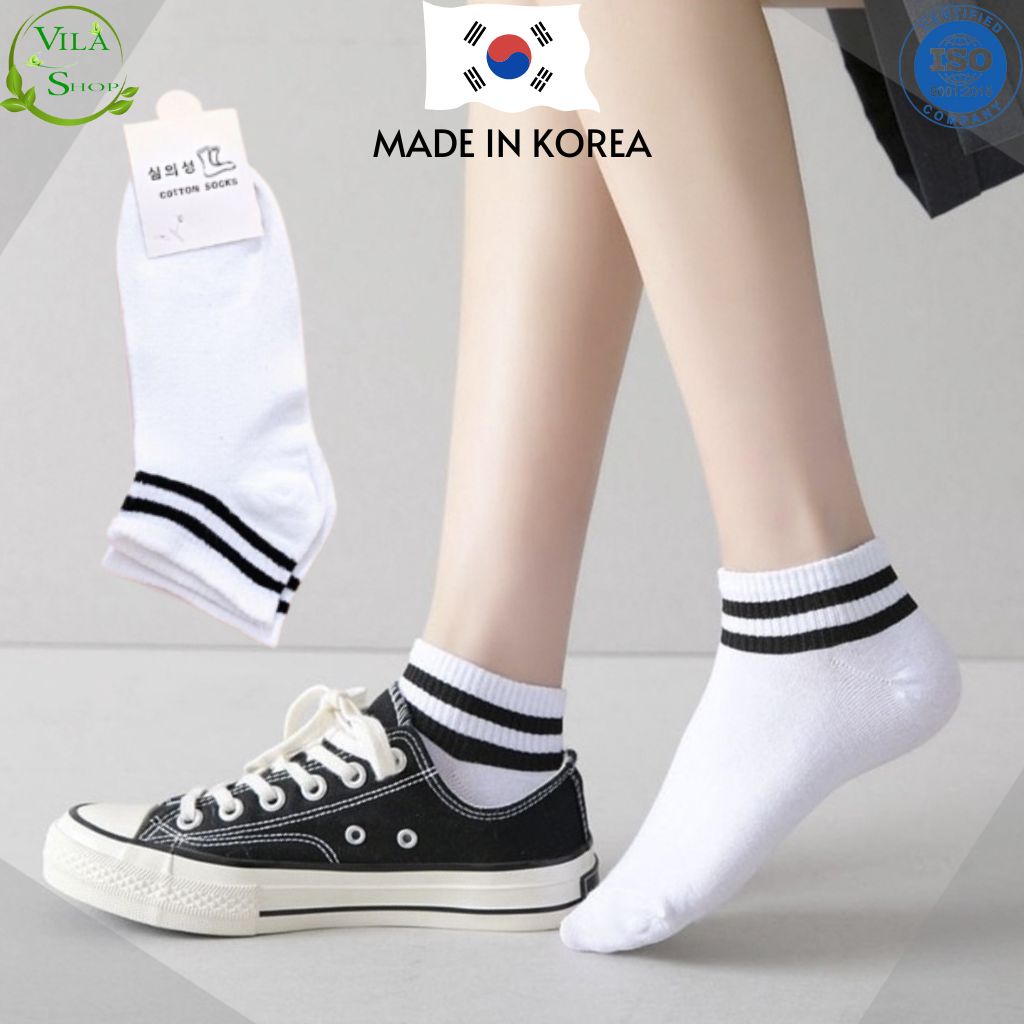 (3 Màu) Tất Vớ Nam Nữ, Tất Thể Thao, Vớ Kẻ Sọc Ngang Chất Liệu Cotton Phong Cách Hàn Quốc