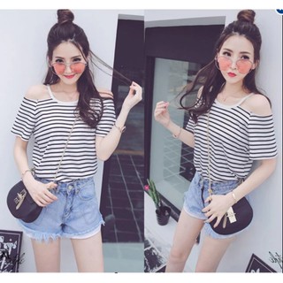 Áo Thun Nữ Kiểu Sọc Ngang nhỏ đen 2 dây hở vai  Thời Trang Sơn Tùng Style - XMFashionBeauty - AT006F