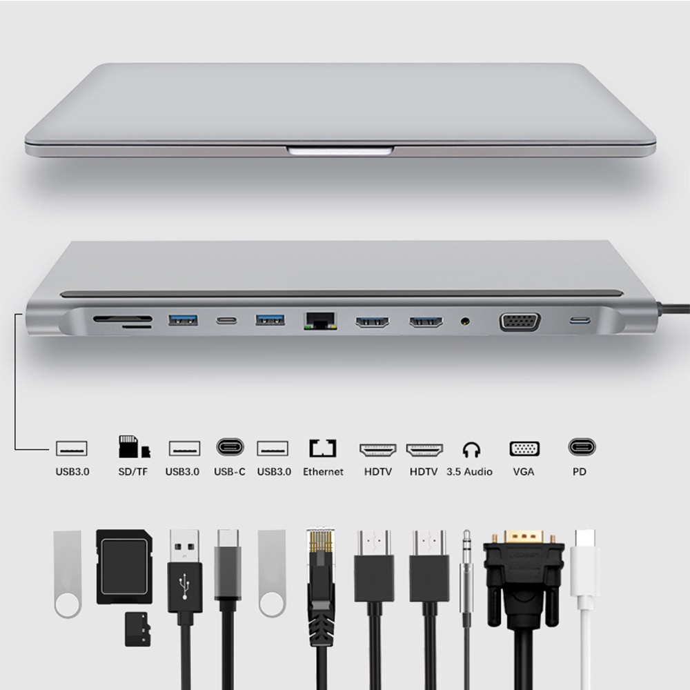 Bộ Chia Cổng Usb Type C 4k 12 Trong 1 Hỗ Trợ Cổng Usb 45 Vga Gigabit 87w Pd