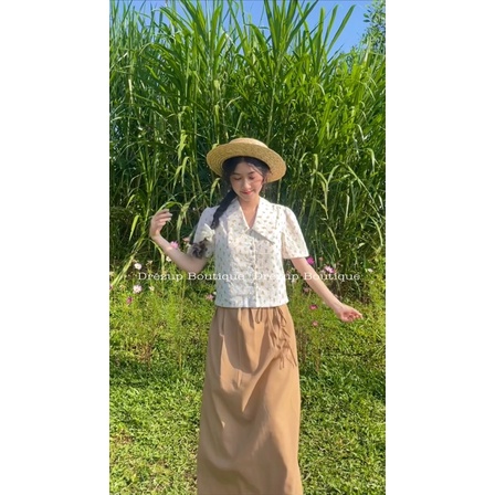Set Yên Đan xô hoa kết hợp chân váy linen - Drézup Boutique