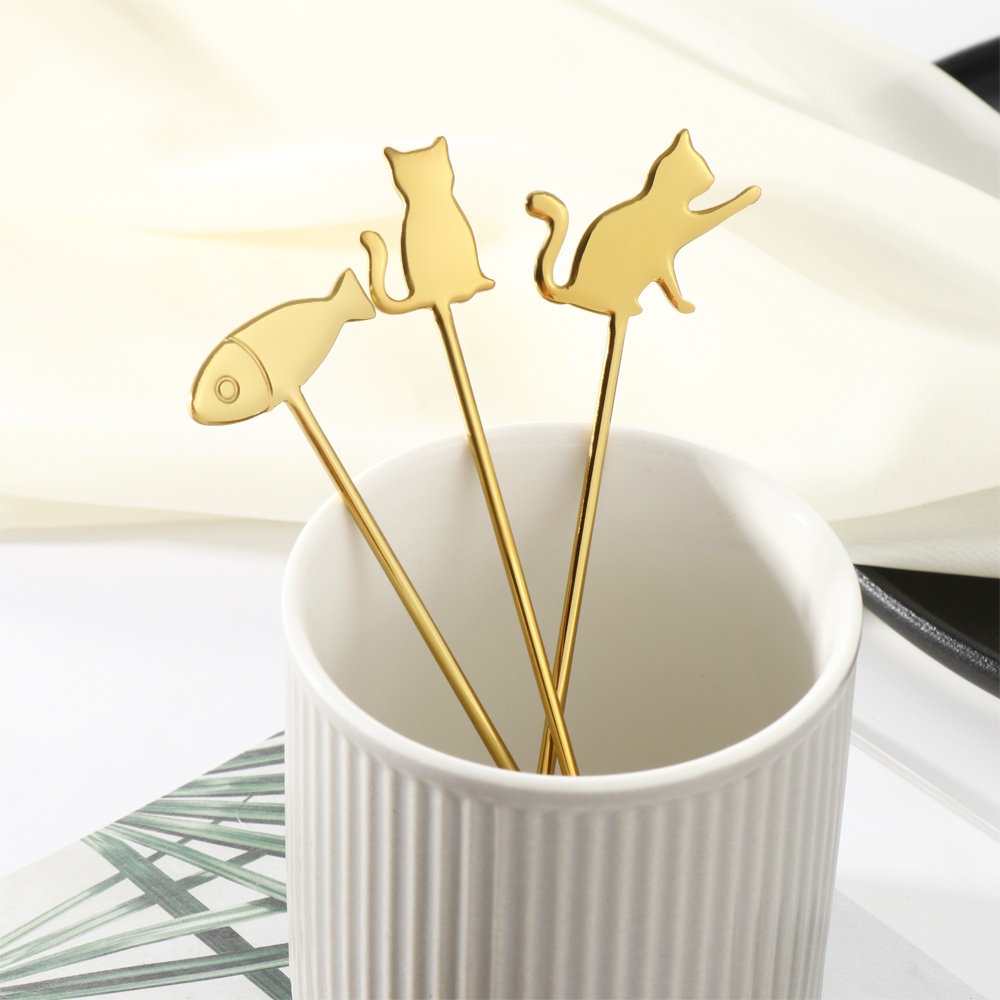 1 Muỗng Cà Phê Bằng Thép Không Gỉ Hình Mèo Hoạt Hình Dễ Thương Sáng Tạo