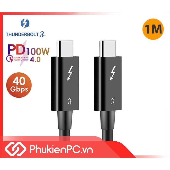 Dây Thunderbolt 3 to Thunderbolt 3 dài 1M 40GB sạc PD100W 4K Display