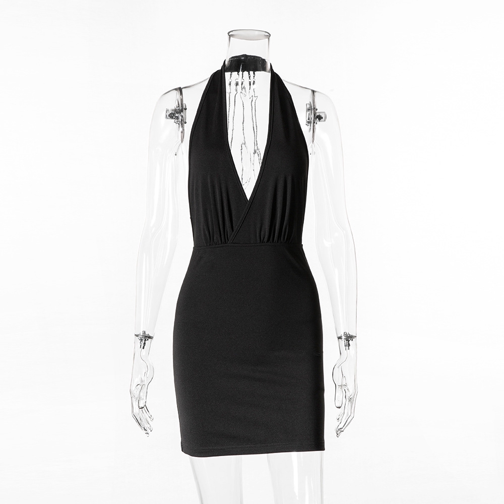 COD DUNEA Sexy Backless Chain V Neck Halter Mini Dress Women Plain Party Dress | BigBuy360 - bigbuy360.vn