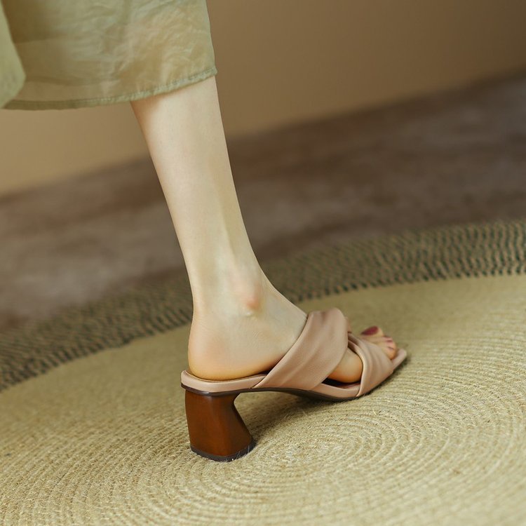 Giày Cao Gót Đế Dày Mũi Vuông Hở Ngón Phong Cách Âu Mỹ Cho Nữ