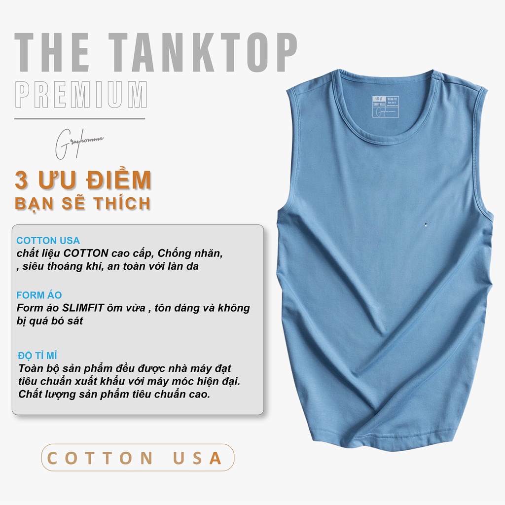 Áo Tanktop Nam GRAYHOMME Vải Cotton Tập Gym (9 Màu) Dáng Thể Thao, Siêu Mát, Thấm Hút Mồ Hôi, Co giãn Tốt - TTKG002