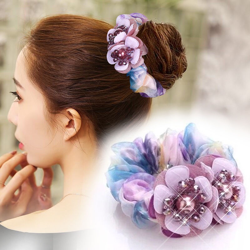 Dây Cột Tóc Cao Su Vải Sợi Họa Tiết Hoa Đơn Giản Phong Cách Hàn Quốc