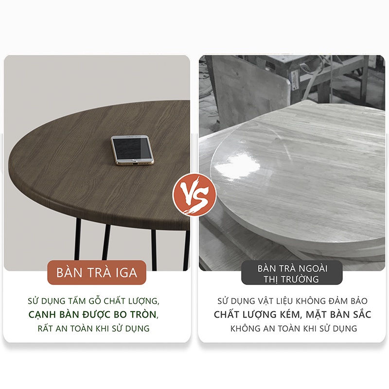 Bàn trà tròn chân sắt tiện lợi phong cách tối giản - GM63