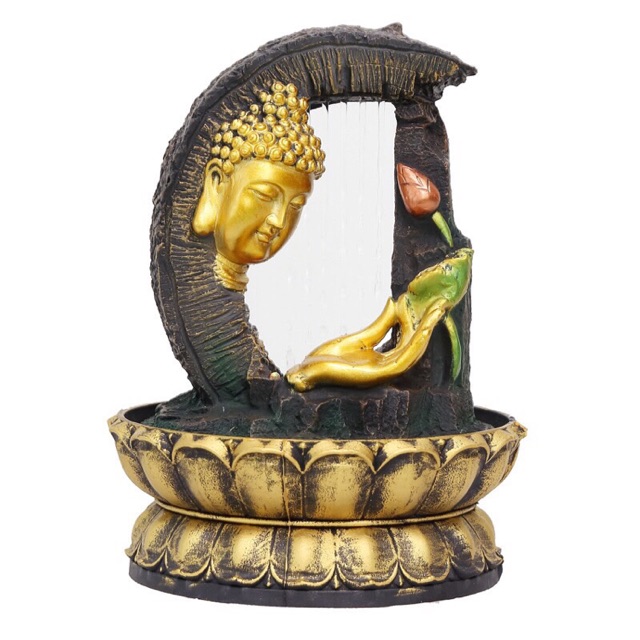 Thác nước phong thuỷ Phật thưởng sen cao 28cm Phật sen rèm
