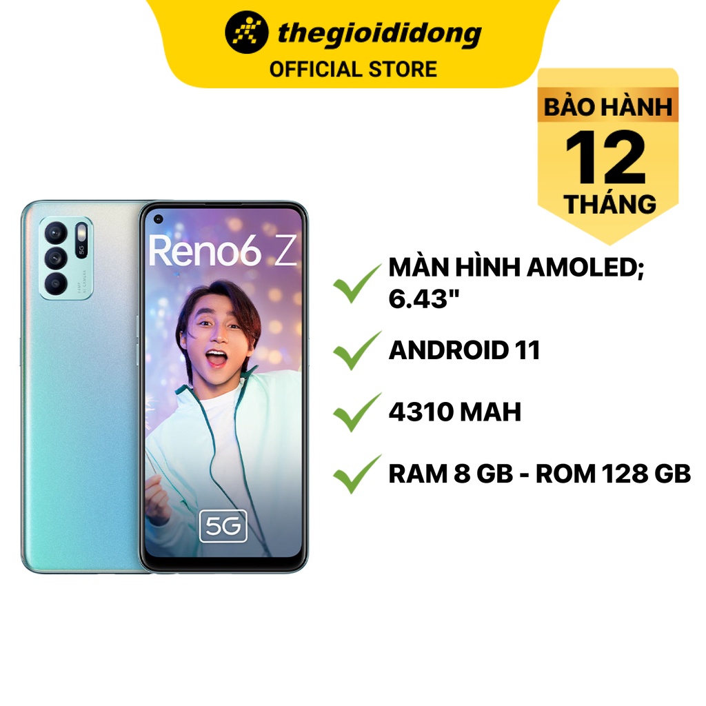 Điện thoại OPPO Reno6 Z 5G (8 GB/128GB) màn hình 6.43" AMOLED