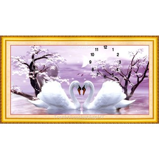 Tranh đính đá, Tranh thêu chữ thập Uyên ương hạnh phúc LV3153, LV204 - tự thêu, tự đính