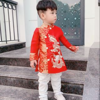 Áo dài gấm thêu rồng cho bé trai (10-22 kí)