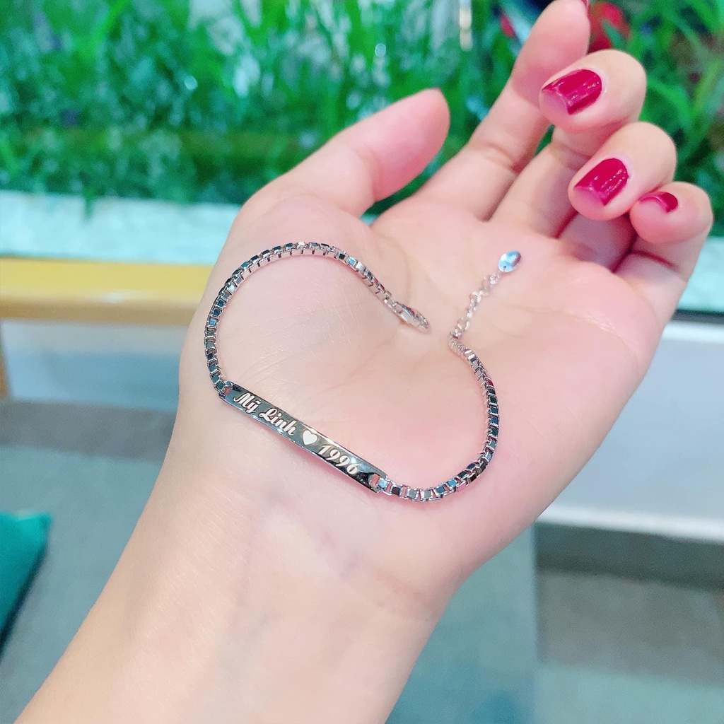 Vòng tay đôi thanh bạc cao cấp S925, Lắc tay cặp miễn phí khắc chữ theo yêu cầu - Tiệm bạc Pansy