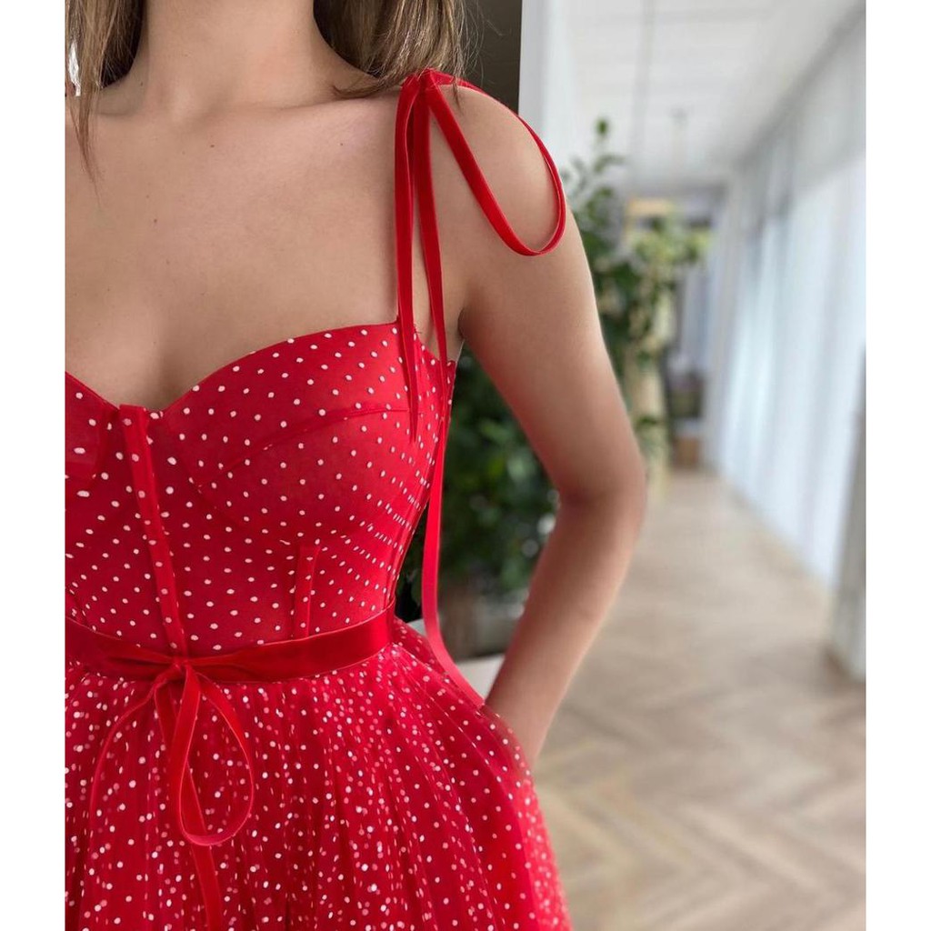 ❤️Đầm xòe 2 dây dự tiệc thiết kế cúp ngực xòe bồng họa tiết chấm bi màu đỏ nhiều size siêu sang chảnh giá cực rẻ