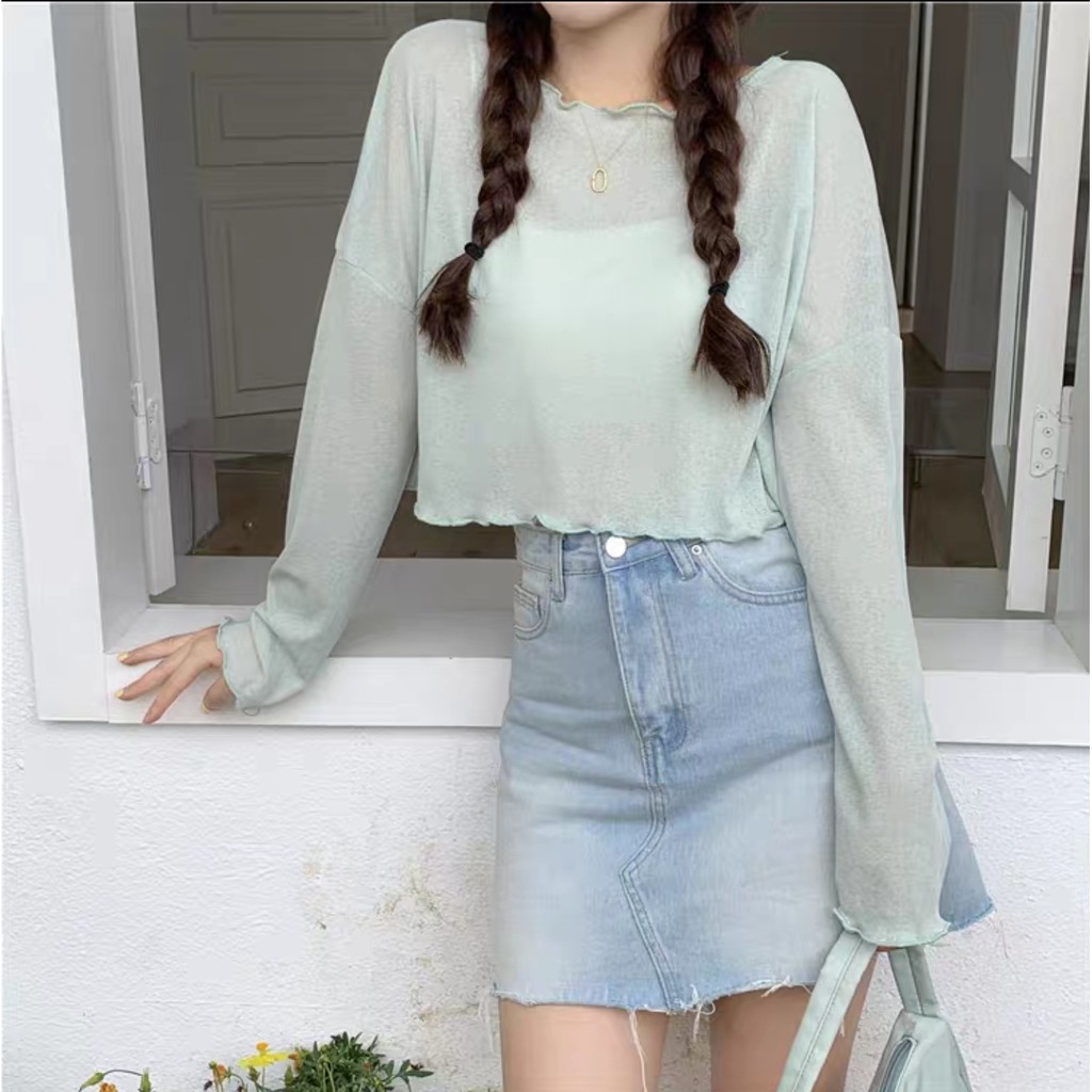 [CÓ SẴN FREESHIP ĐƠN 50K] Áo thun tay dài mỏng croptop mùa hè đi biển