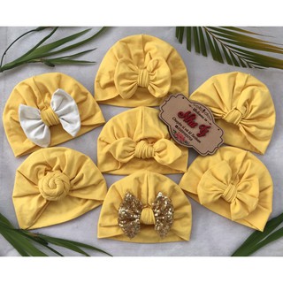 Khăn Turban thun cotton trùm đầu giữ ấm cho bé - Vàng trơn