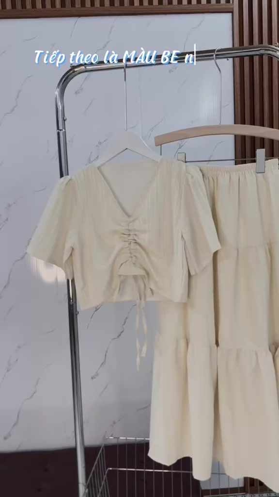 Set Váy 2 Món Chất Liệu Gân Đũi Gồm Áo Croptop Rút Ngực + Chân Váy Midi Dáng Xoè 2 Lớp | BigBuy360 - bigbuy360.vn