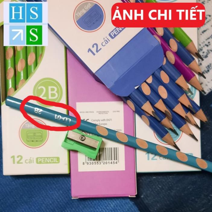 (Bán sỉ) Hộp 12 cây BÚT CHÌ ĐỊNH VỊ 2B (Tặng kèm GỌT CHUỐT bút) giúp bé cầm bút viết đúng cách (Giao mầu ngẫu nhiên)