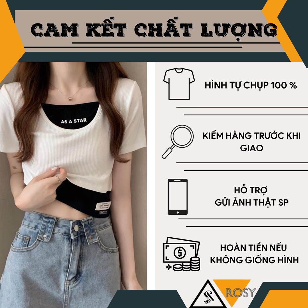 Áo croptop phối kiểu trơn cổ tròn free size dưới 55kg vừa