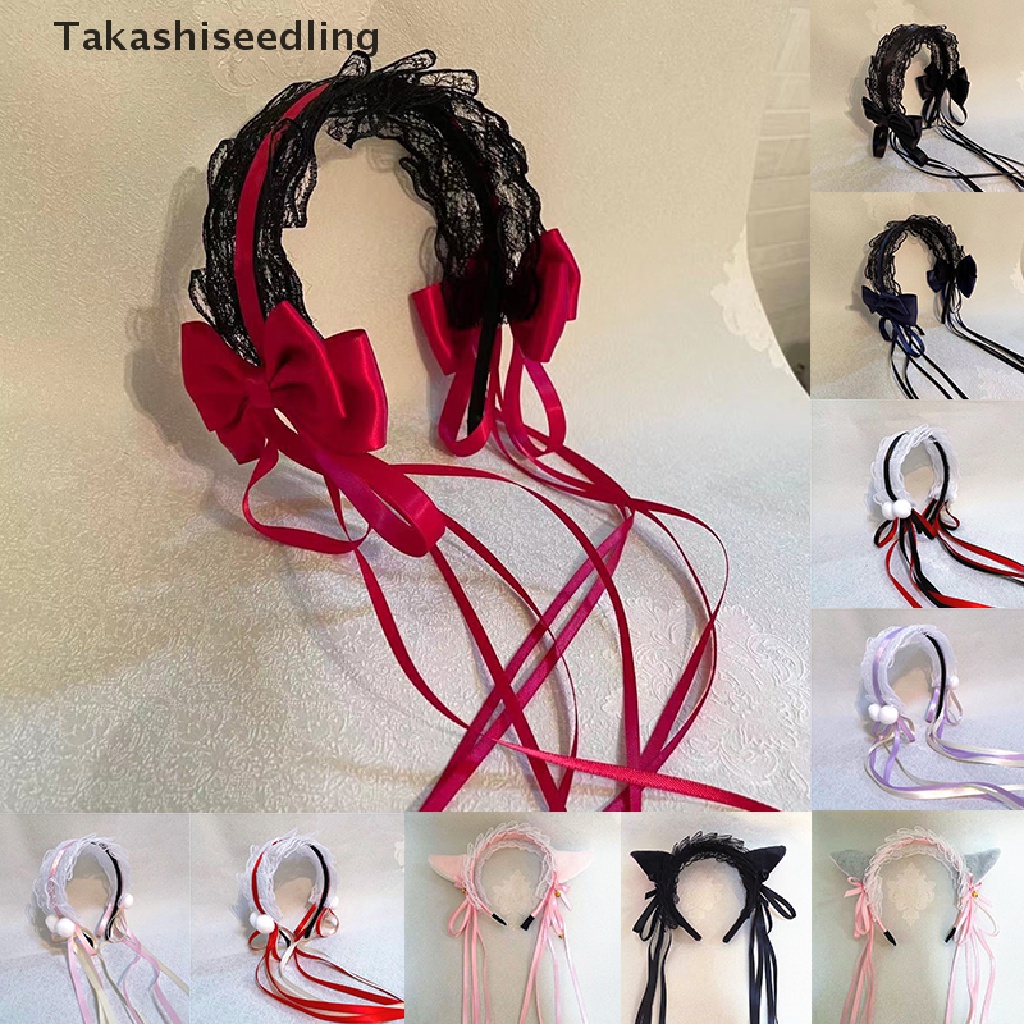 (Takashiseedling) Băng Đô Tai Mèo Phối Ren Nơ Hóa Trang Lolita Dễ Thương Cho Bé Gái