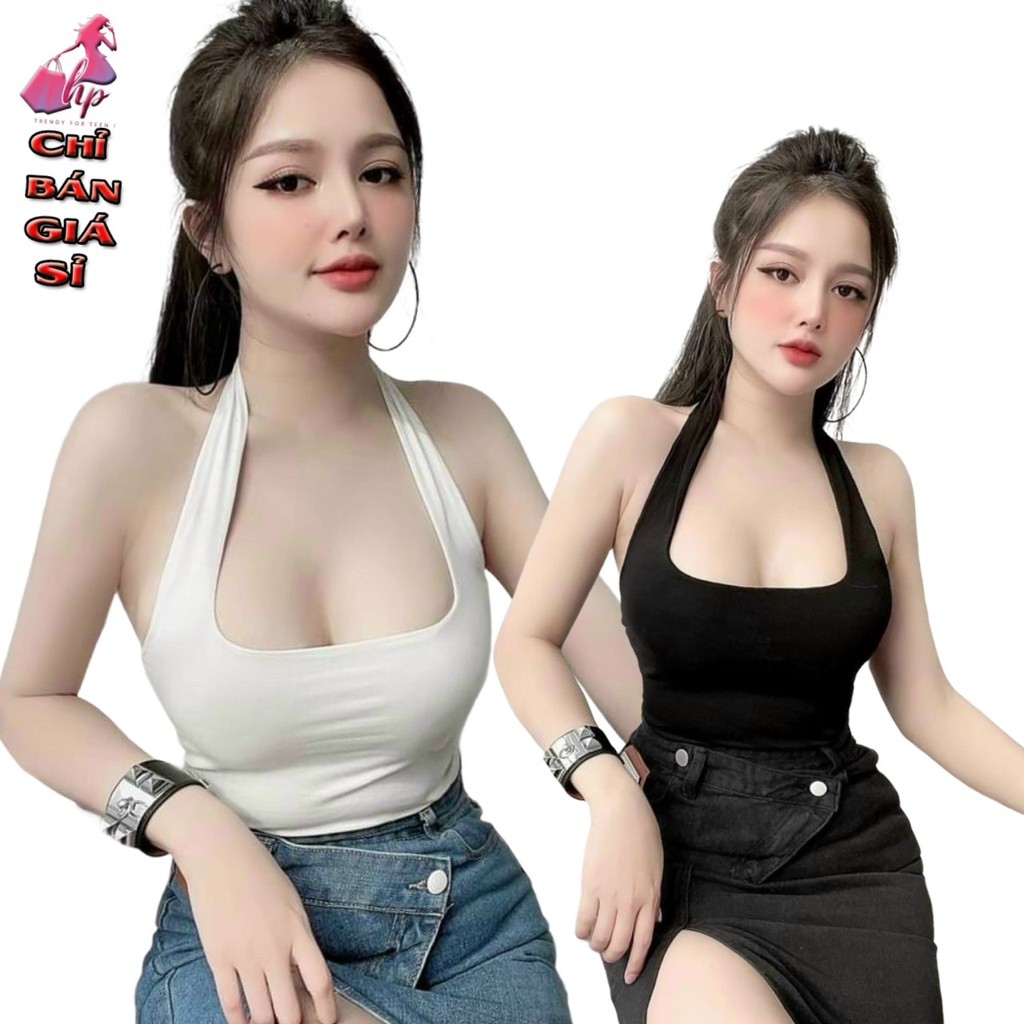 Áo kiểu yếm choàng cổ croptop nữ đẹp ôm body hở lưng cực sexy mẫu mới thời trang 2021-A25