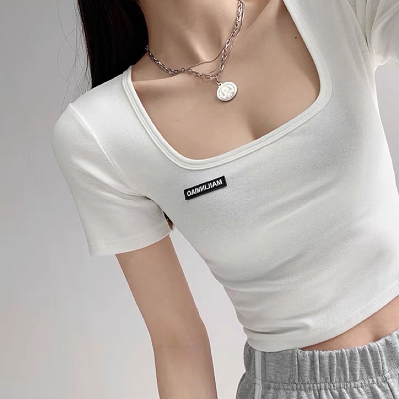 Áo Croptop Tay Ngắn Logo Thêu YUMI BÁN SỈ Áo Thun Ôm Tay Ngắn Hot Trendy YUMI 2021