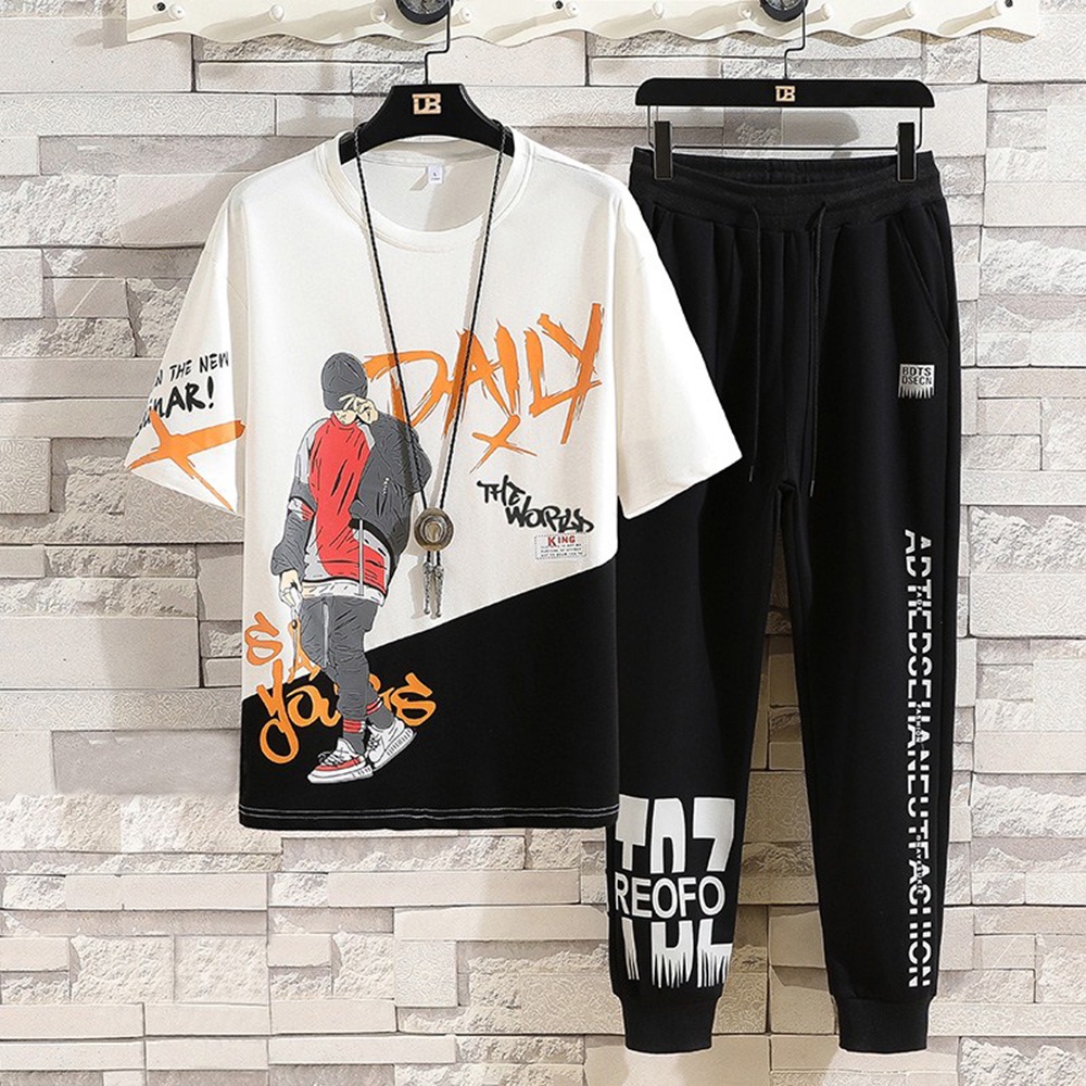 Bộ Quần Áo Thun Nam Thể Thao DAILY In Hình Chàng Trai Kết Hợp Quần Jogger Dài Bo Gấu SET NAM 9000019