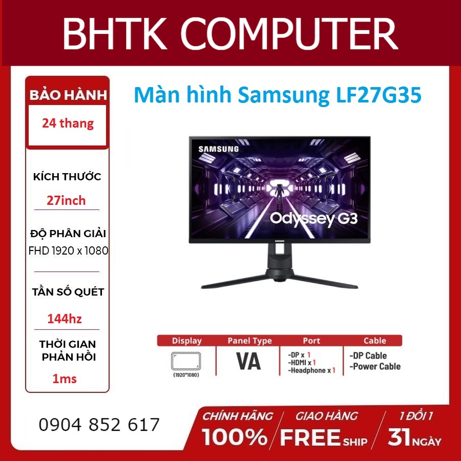 Màn hình Samsung LF27G35TFWEXXV 27 inch FHD VA 144Hz Màn hình Odyssey G3 MỚI CHÍNH HÃNG BH 24 THÁNG