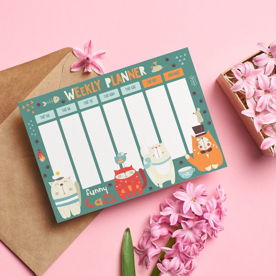 35 mẫu tấm dán Thời khóa biểu, Weekly planner kế hoạch trong tuần cực cute