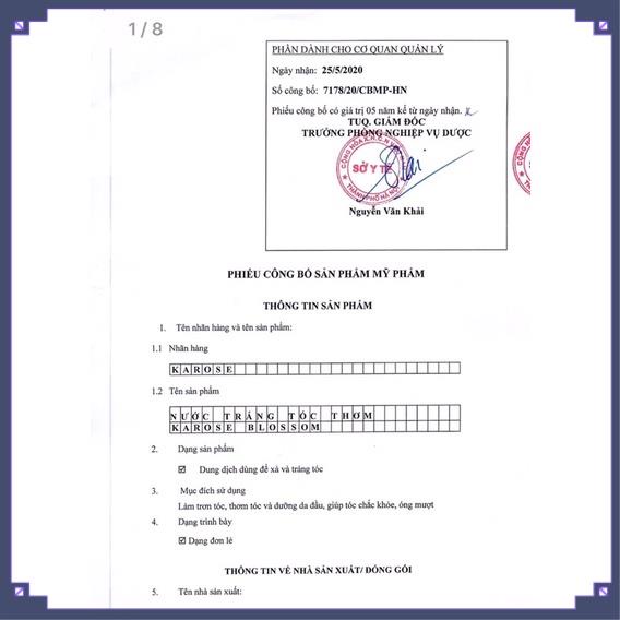 Nước Tráng Tóc Thơm Karose Blossom 500ml, Dưỡng Tóc Thơm Mềm Mượt