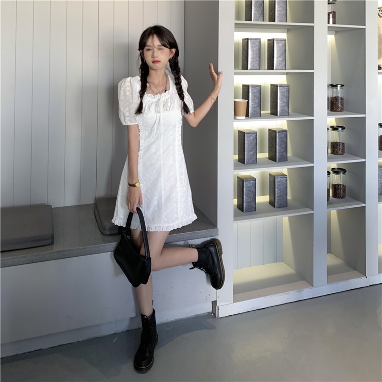 Đầm Tay Ngắn Dáng Chữ A Màu Trắng Thời Trang Mùa Hè Hàn Quốc Mới Cho Nữ | BigBuy360 - bigbuy360.vn