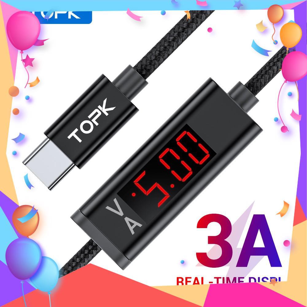 Cáp Sạc Nhanh TOPAC36 Hiển Thị Điện Áp Và Dòng Điện 2 Trong 1 QC3.0 Micro USB Loại C Chi Dài 1M