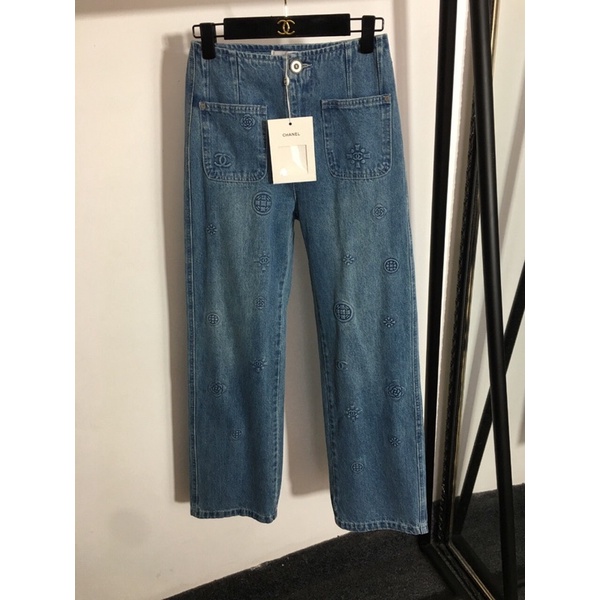 Quần jeans ống rộng cạp cao cho nữ thương hiệu 𝘾𝙝𝙖𝙣𝙚𝙡 CN/channel thời trang cao cấp