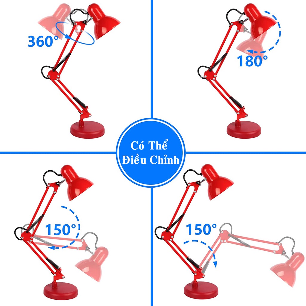 [Màu Đỏ] Đèn Học Kẹp Bàn Pixar - Đèn Đọc Sách, Làm Việc Chống Cận Thị Bảo Vệ Mắt -Tặng Kẹp Bàn Kèm Bóng Đèn Hãng Amalife