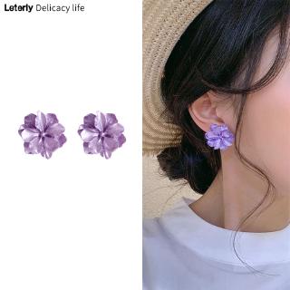 Bông Tai Hình Hoa Đính Đá Tím Đơn Giản Phong Cách Hàn Quốc